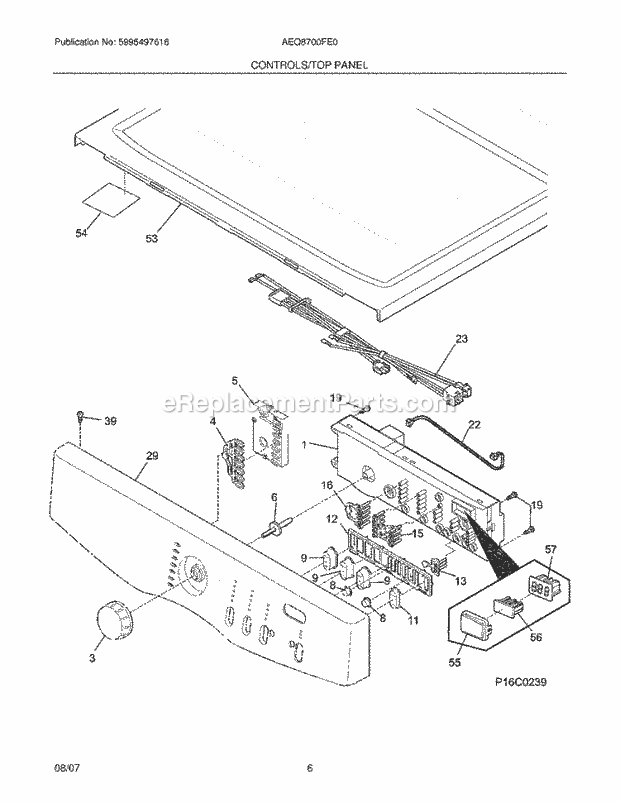 Frigidaire AEQ8700FE0 Residential Dryer Controls / Top Panel Diagram