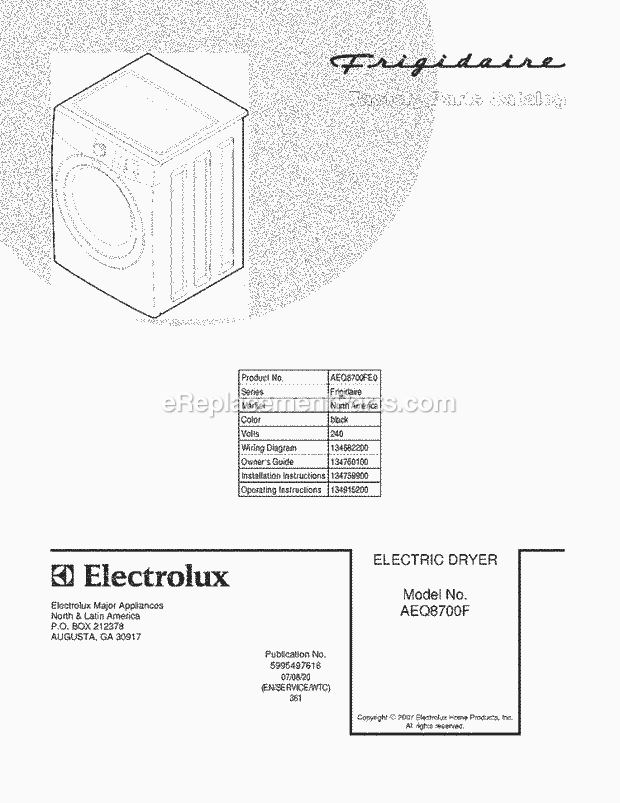 Frigidaire AEQ8700FE0 Residential Dryer Page C Diagram