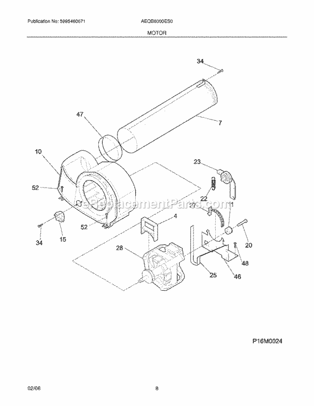 Frigidaire AEQB6000ES0 Residential Dryer Motor Diagram