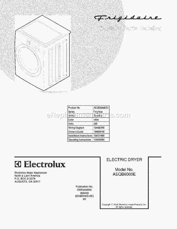 Frigidaire AEQB6000ES1 Residential Dryer Page C Diagram