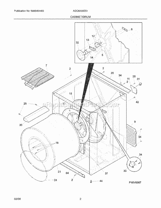 Frigidaire AGQ6000ES1 Residential Dryer Cabinet / Drum Diagram