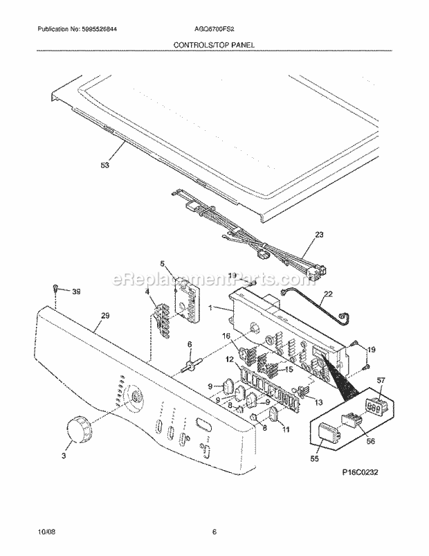 Frigidaire AGQ6700FS2 Dryer Controls/Top Panel Diagram