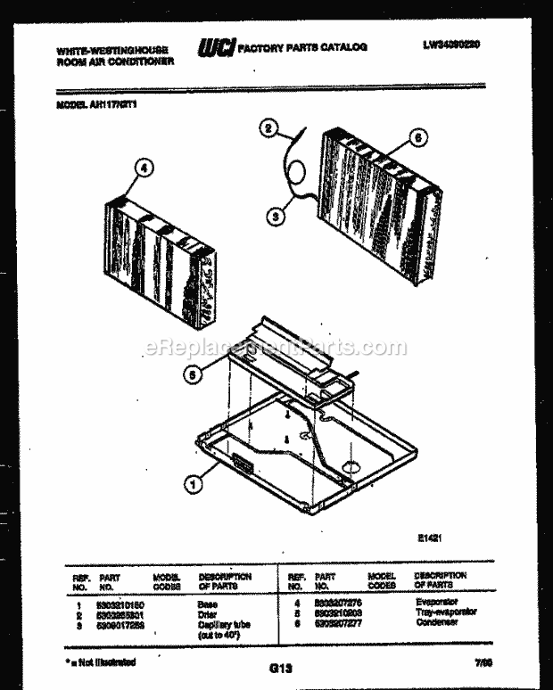 Frigidaire AH117N2T1 Wwh(V1) / Room Air Conditioner Unit Parts Diagram