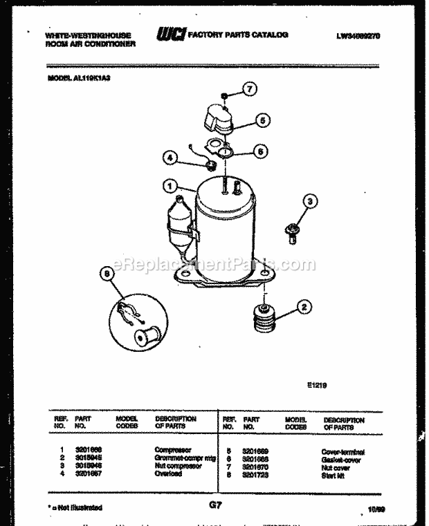 Frigidaire AL119K1A3 Wwh(V1) / Room Air Conditioner Compressor Parts Diagram