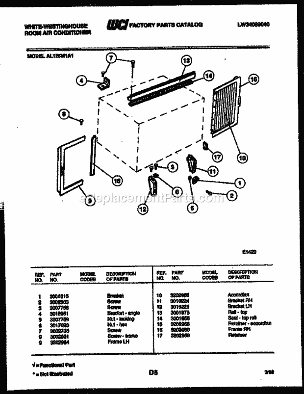 Frigidaire AL125M1A1 Wwh(V1) / Room Air Conditioner Cabinet and Installation Parts Diagram