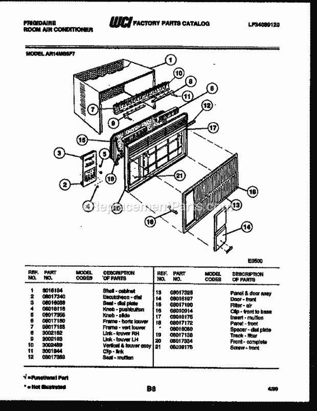 Frigidaire AR14MS8F7 Room Air Conditioner Cabinet Parts Diagram