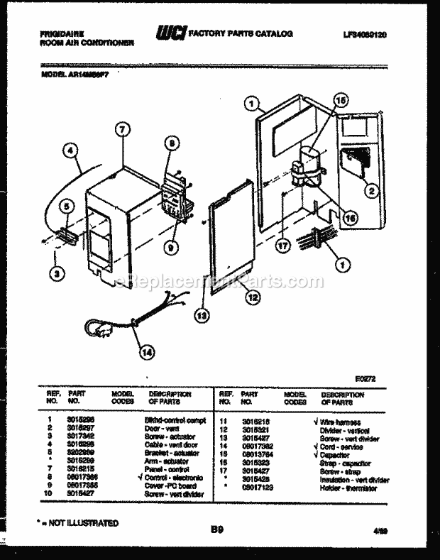 Frigidaire AR14MS8F7 Room Air Conditioner Electrical Parts Diagram