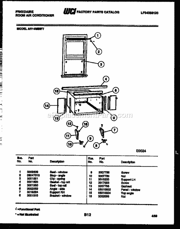 Frigidaire AR14MS8F7 Room Air Conditioner Window Mounting Parts Diagram