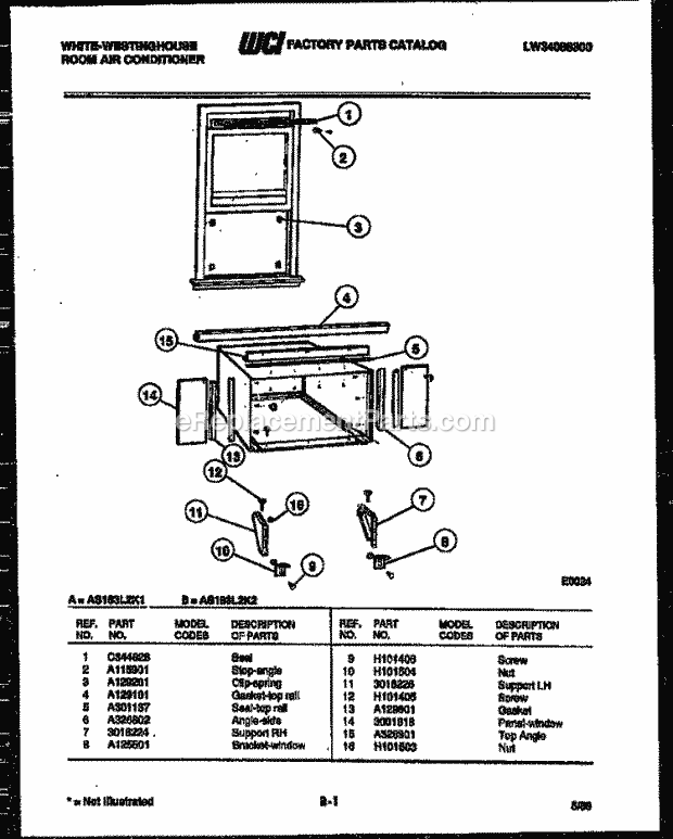 Frigidaire AS183L2K1 Wwh(V1) / Room Air Conditioner Cabinet and Installation Parts Diagram