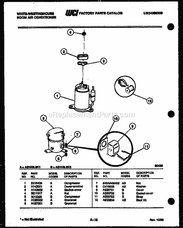 Frigidaire AS183L2K1 Wwh(V1) / Room Air Conditioner Compressor Parts Diagram