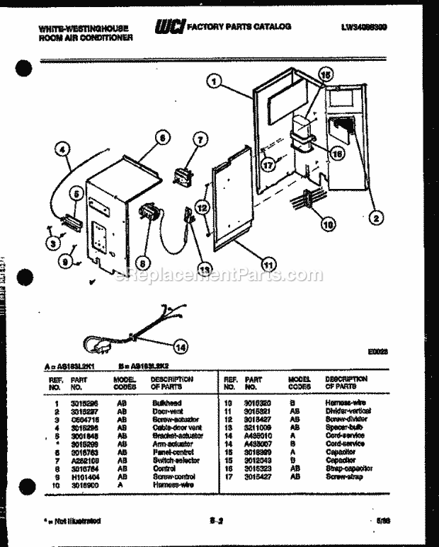 Frigidaire AS183L2K1 Wwh(V1) / Room Air Conditioner Electrical Parts Diagram
