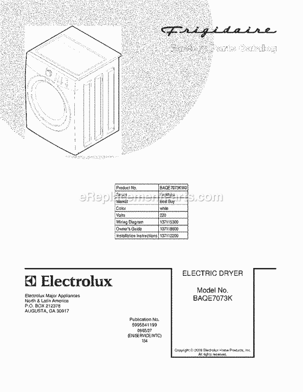 Frigidaire BAQE7073KW0 Dryer Page D Diagram