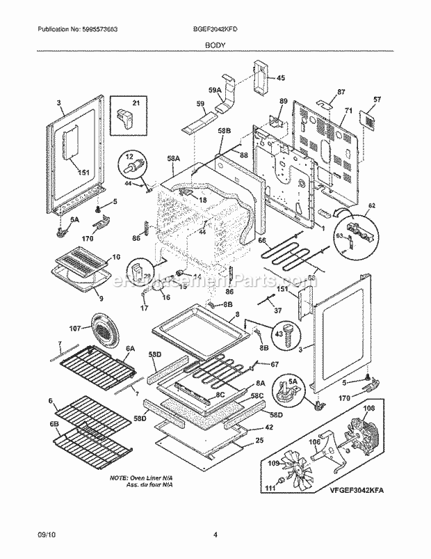 Frigidaire BGEF3042KFD Range Body Diagram