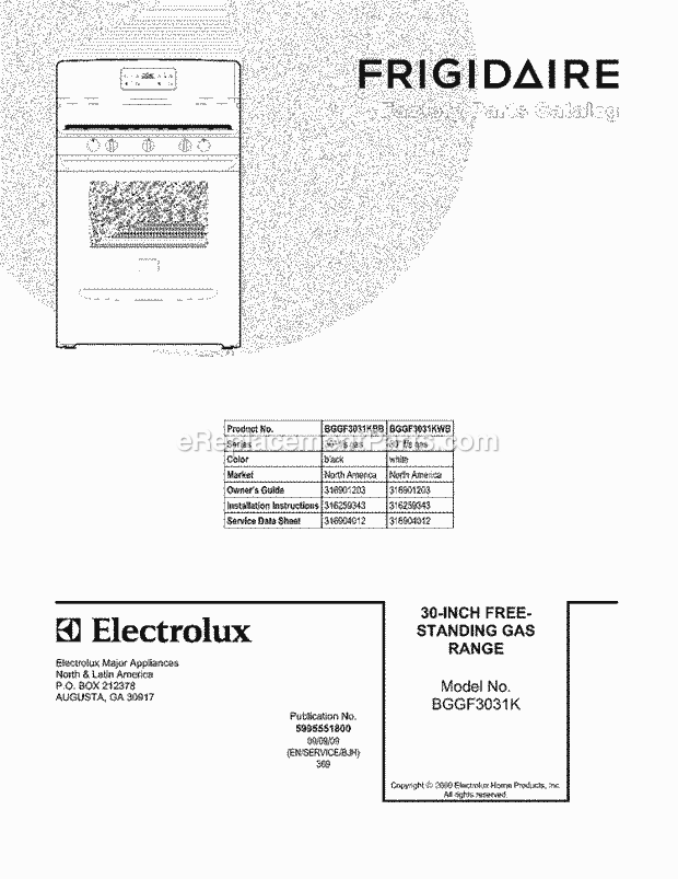 Frigidaire BGGF3031KBB Range Page D Diagram