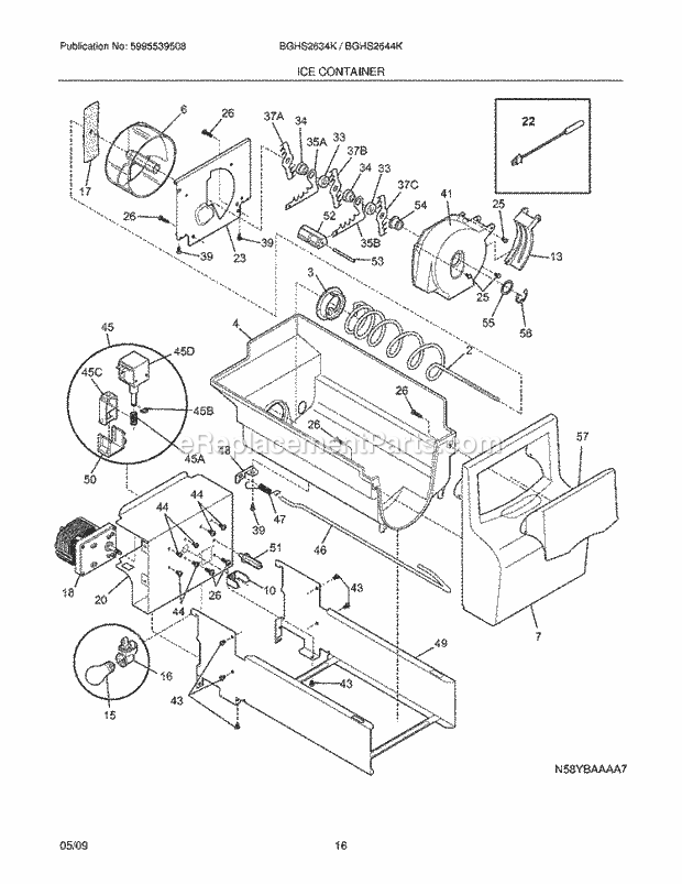 Frigidaire BGHS2634KP0 Refrigerator Ice Container Diagram