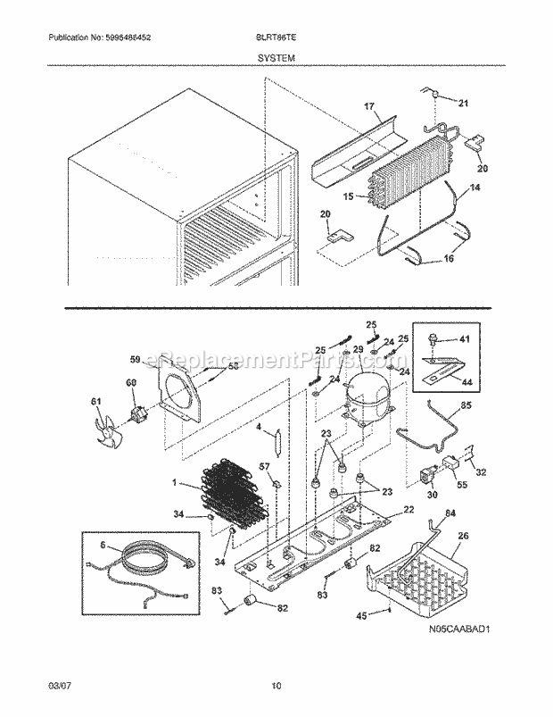 Frigidaire BLRT86TEW9 Top Freezer Refrigerator System Diagram