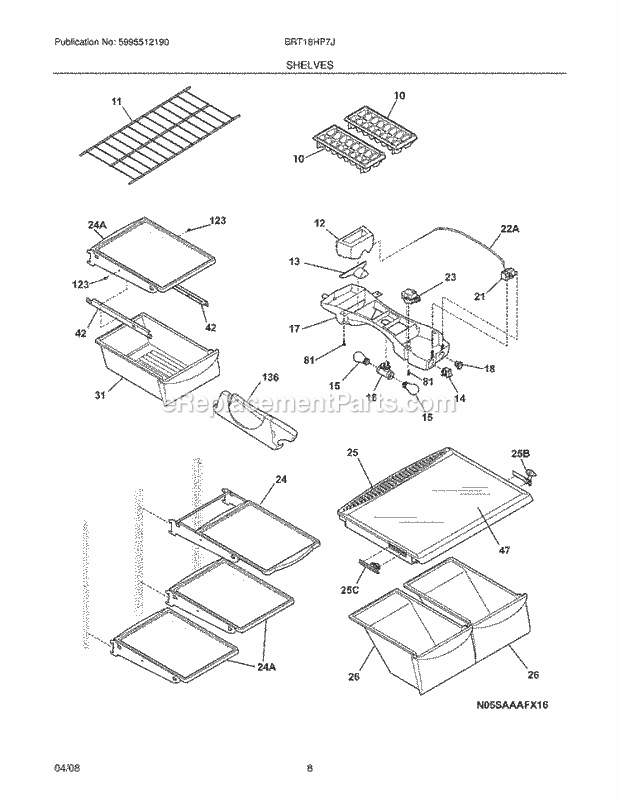 Frigidaire BRT18HP7JC1 Refrigerator Shelves Diagram