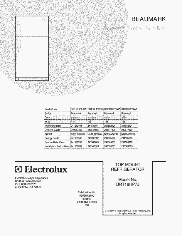 Frigidaire BRT18HP7JC1 Refrigerator Page E Diagram