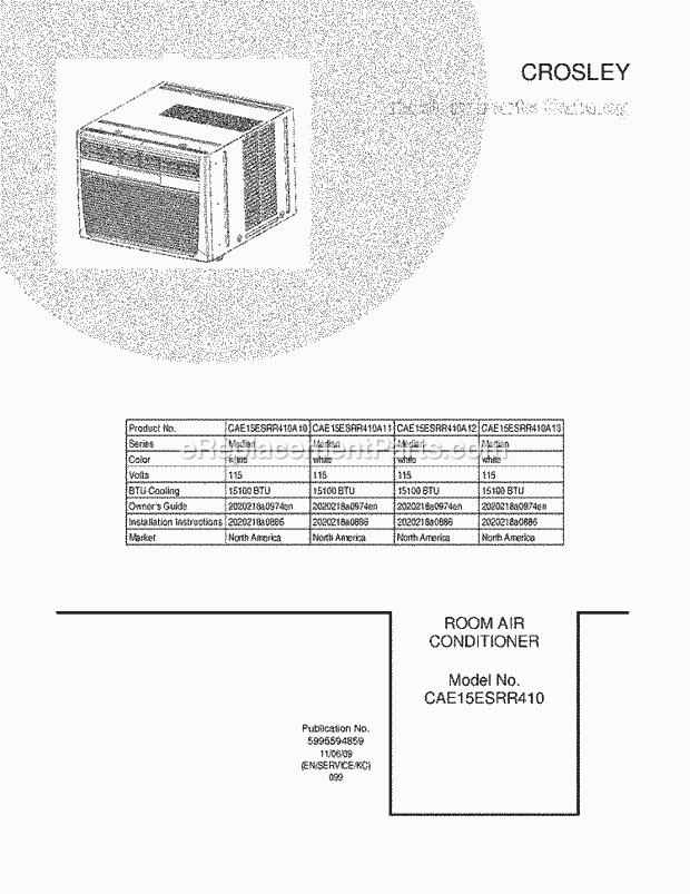 Frigidaire CAE15ESRR410A13 Air Conditioner Page B Diagram