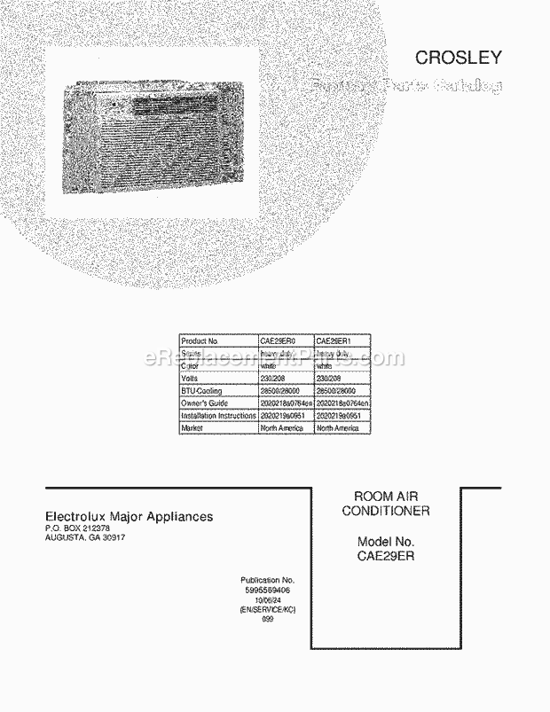 Frigidaire CAE29ER0 Air Conditioner Page B Diagram