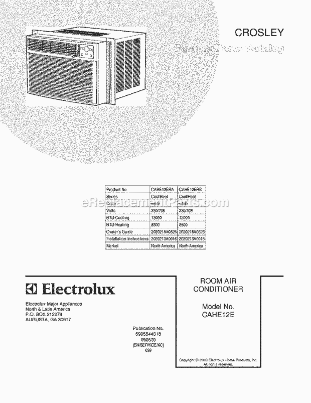 Frigidaire CAHE12ERB Air Conditioner Page B Diagram