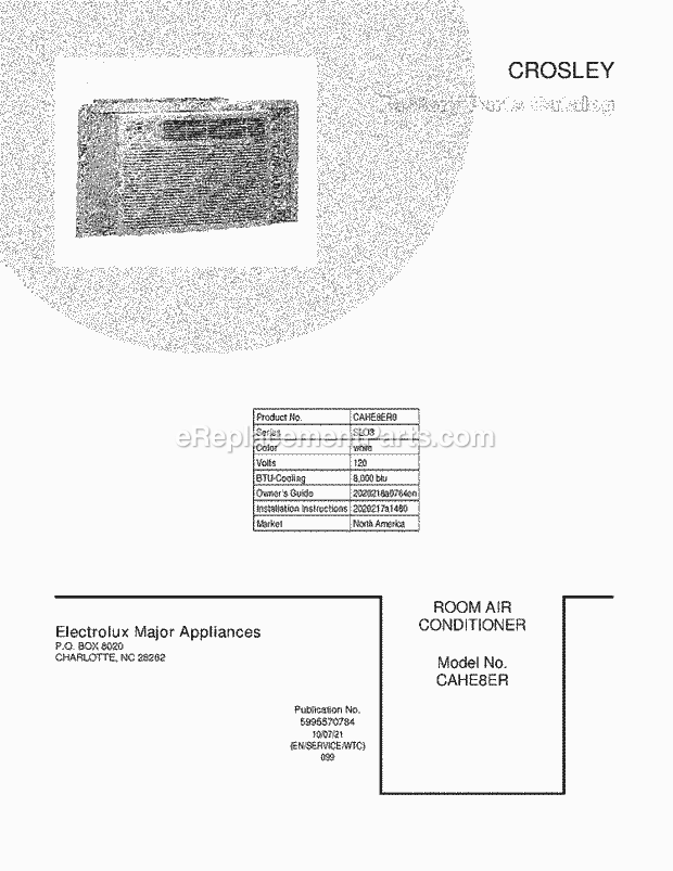 Frigidaire CAHE8ER0 Air Conditioner Page B Diagram