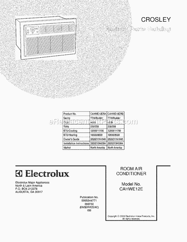 Frigidaire CAHWE12ERA Air Conditioner Page B Diagram