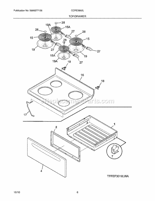 Frigidaire CCRE3860LBB Range Top/Drawer Diagram