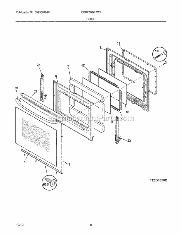 Frigidaire CCRE3880LWC Range Door Diagram