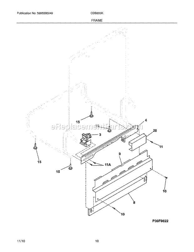 Frigidaire CDB600KB0A Dishwasher Frame Diagram