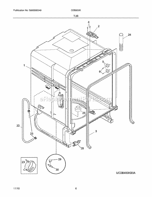 Frigidaire CDB600KB0A Dishwasher Tub Diagram