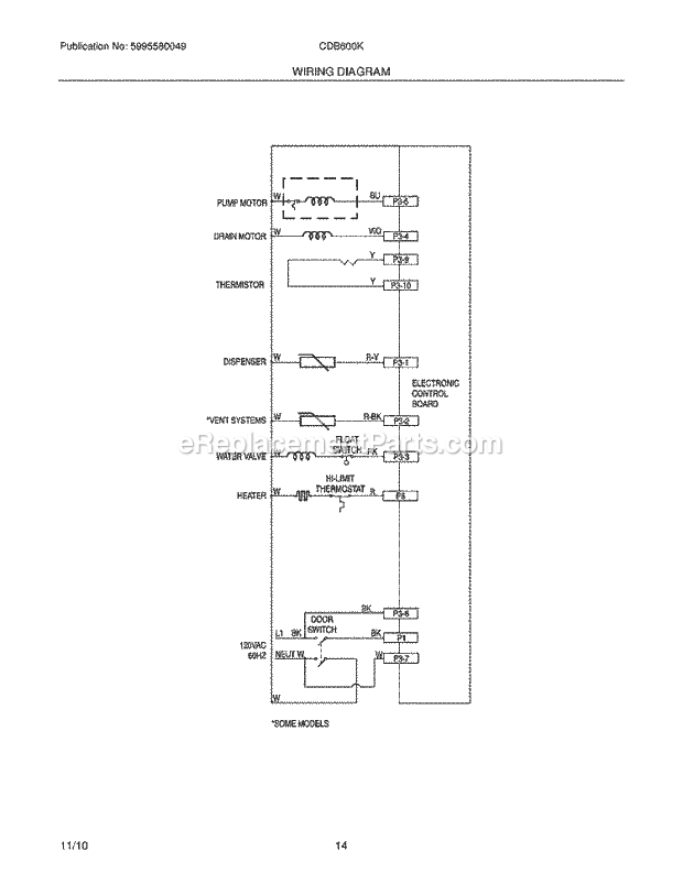 Frigidaire CDB600KB0A Dishwasher Page H Diagram