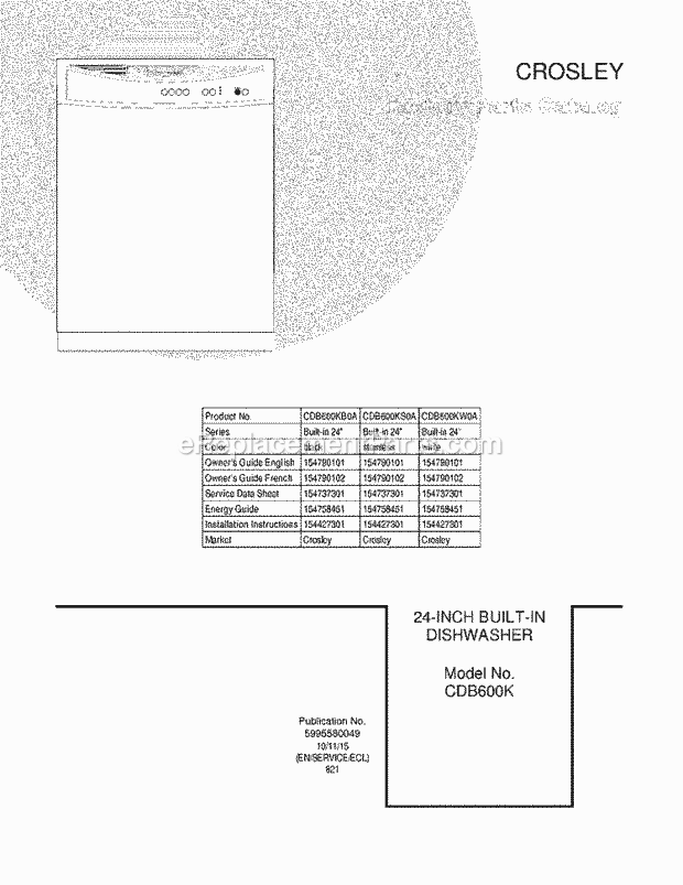 Frigidaire CDB600KS0A Dishwasher Page G Diagram