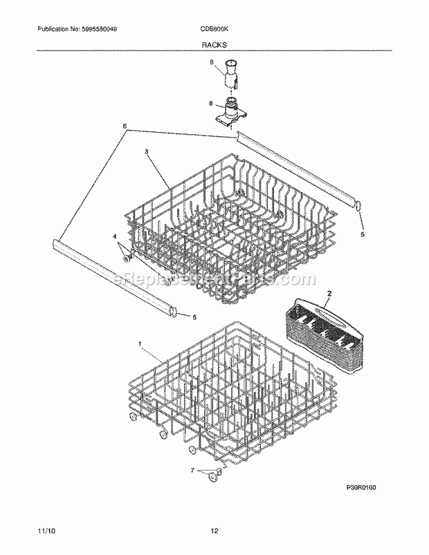 Frigidaire CDB600KW0A Dishwasher Racks Diagram
