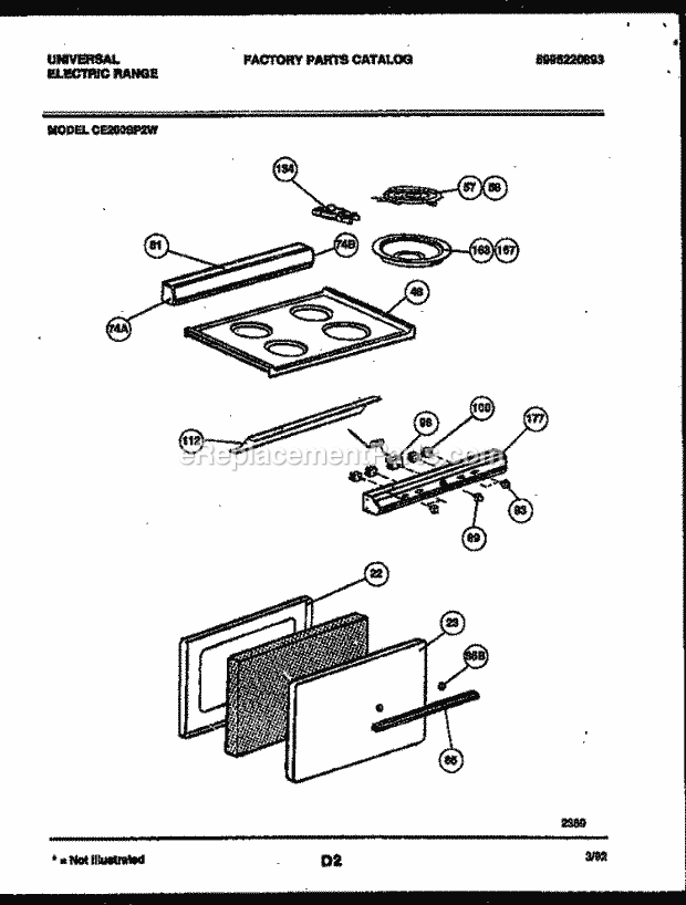 Frigidaire CE200SP2W0 Slide-In, Electric Electric Range Cooktop and Door Parts Diagram