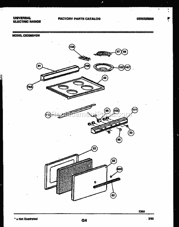 Frigidaire CE206SP2W0 Slide-In, Electric Range Electric Cooktop and Door Parts Diagram