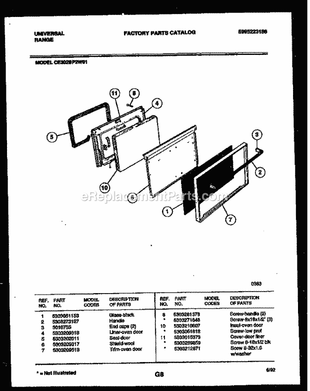 Frigidaire CE302BP2WJ01 Kel(V15) / Electric Range Door Parts Diagram