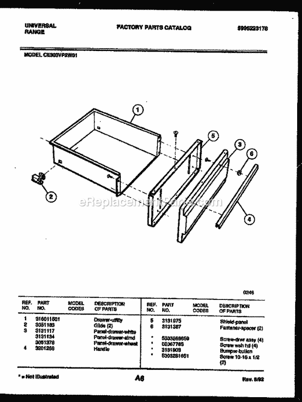 Frigidaire CE303VP2J01 Kel(V15) / Electric Range Drawer Parts Diagram