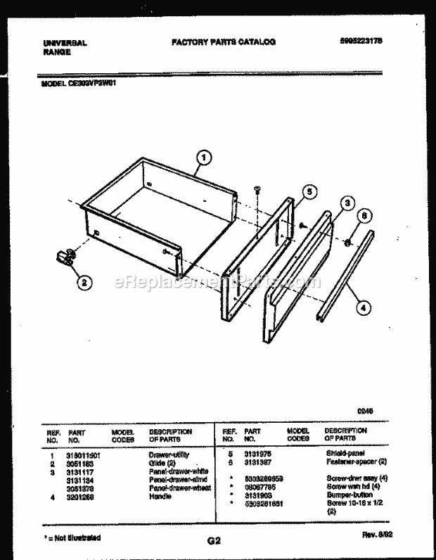 Frigidaire CE303VP2WH01 Frg(V3) / Electric Range Drawer Parts Diagram