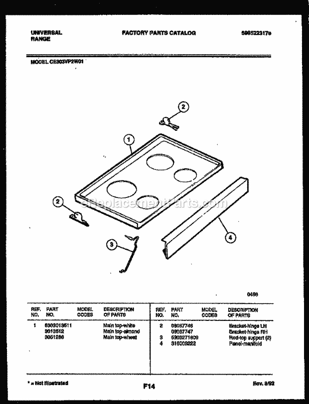 Frigidaire CE303VP2WW01 Frg(V1) / Electric Range Cooktop Parts Diagram