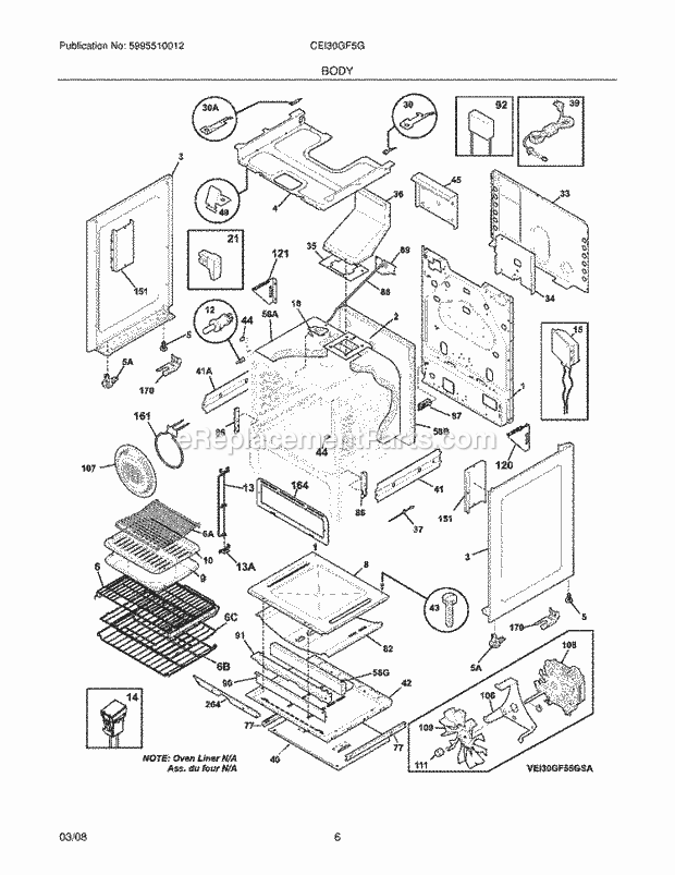 Frigidaire CEI30GF5GWA Gas Range Body Diagram