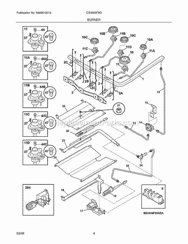 Frigidaire CEI30GF5GWA Gas Range Burner Diagram