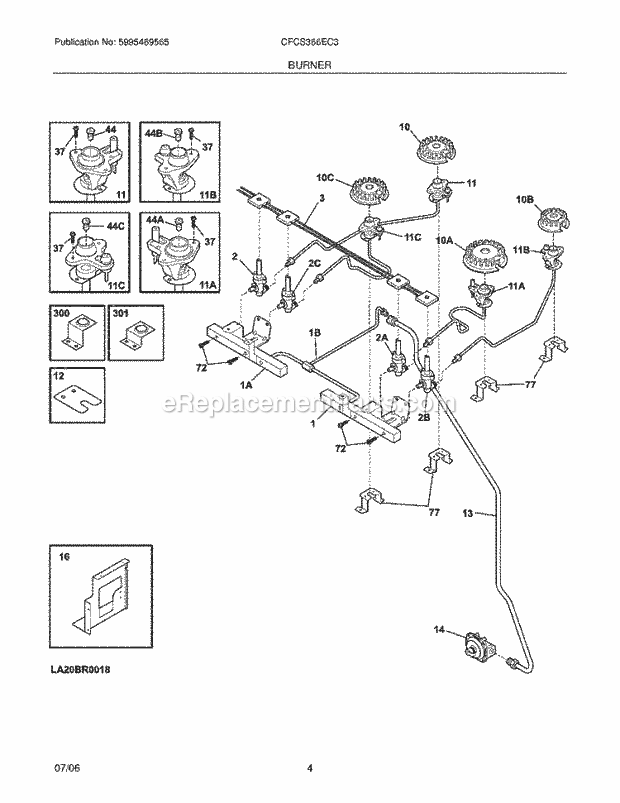 Frigidaire CFCS366EC3 Slide-In, Electric Gas Combo Dual Fuel Range Burner Diagram