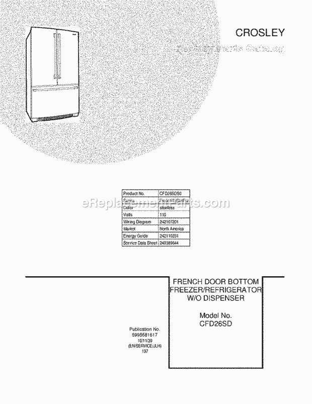 Frigidaire CFD26SDS0 Refrigerator Page H Diagram