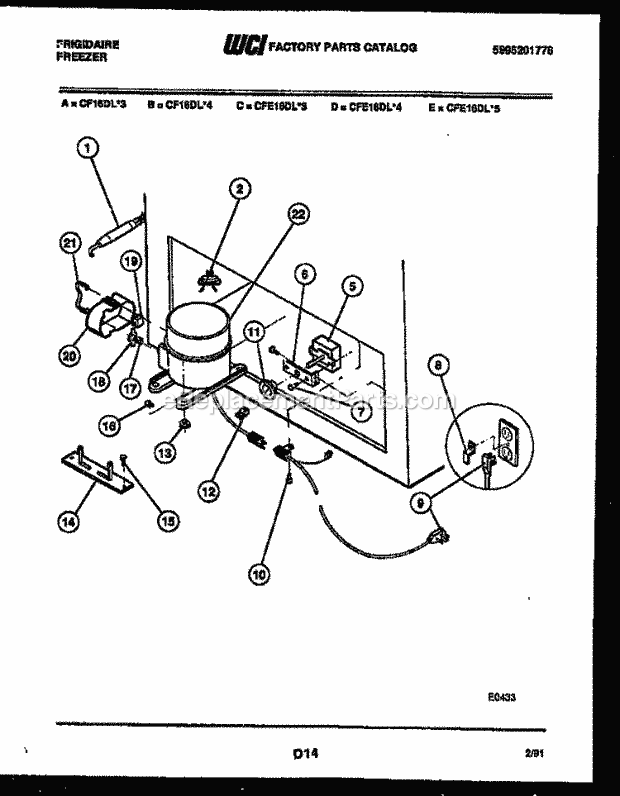 Frigidaire CFE16DL5 Chest Chest Freezer System and Electrical Parts Diagram