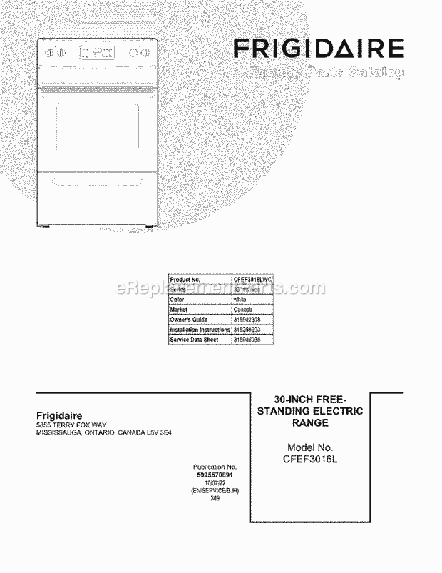 Frigidaire CFEF3016LWC Range Page C Diagram