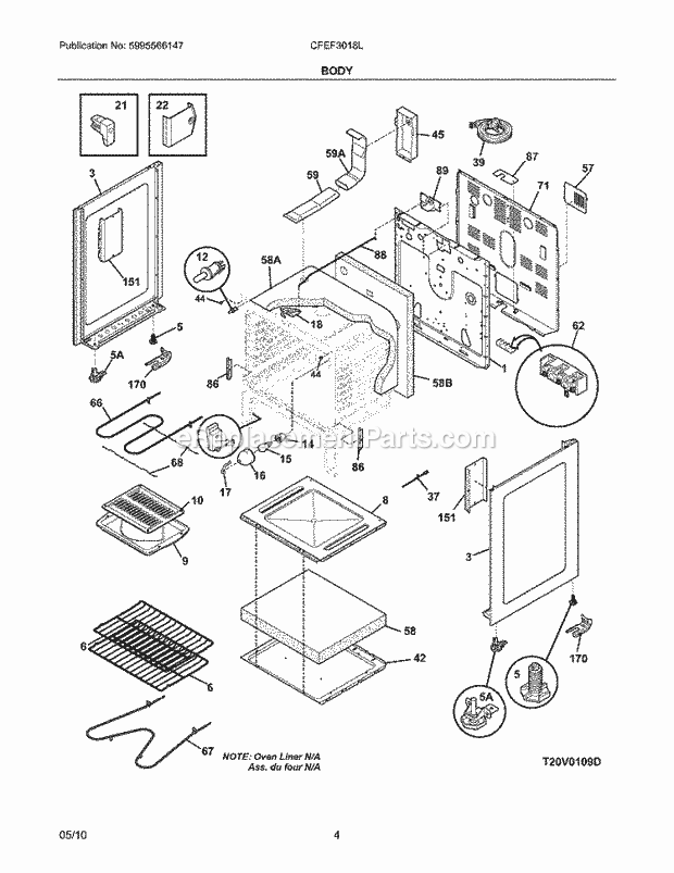 Frigidaire CFEF3018LWA Range Body Diagram