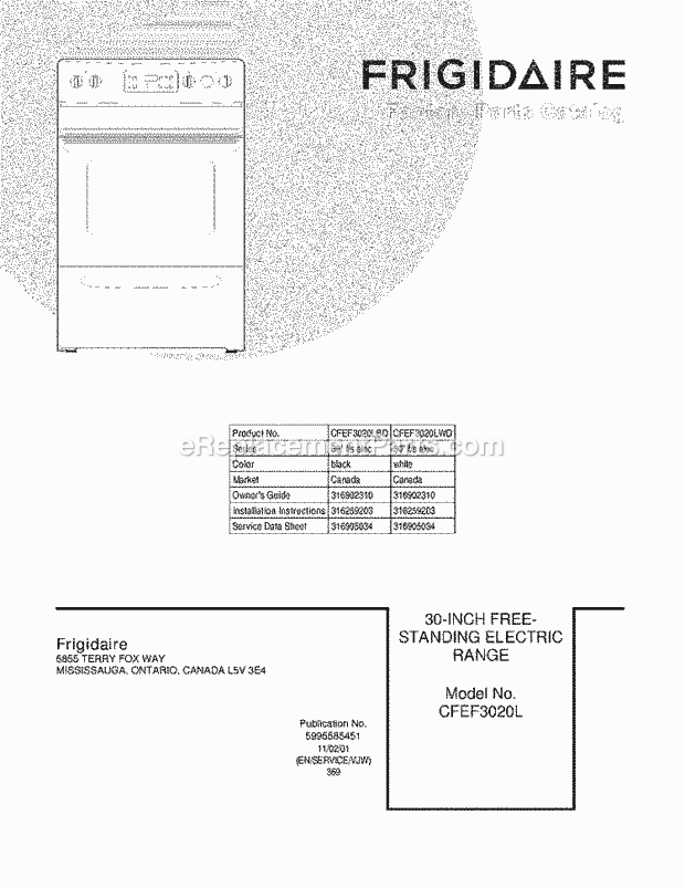 Frigidaire CFEF3020LWD Range Page C Diagram