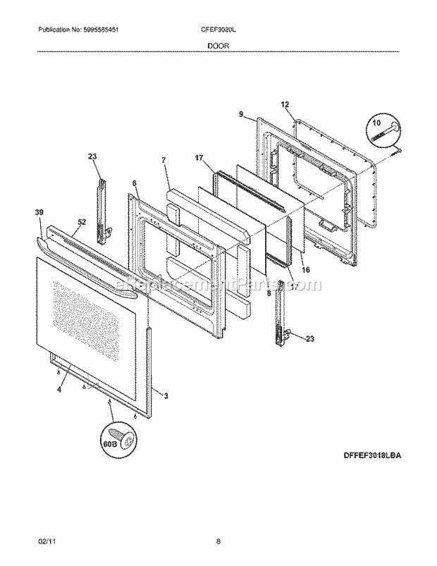 Frigidaire CFEF3020LWD Range Door Diagram