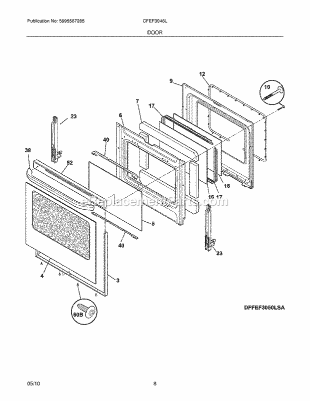 Frigidaire CFEF3046LSA Range Door Diagram